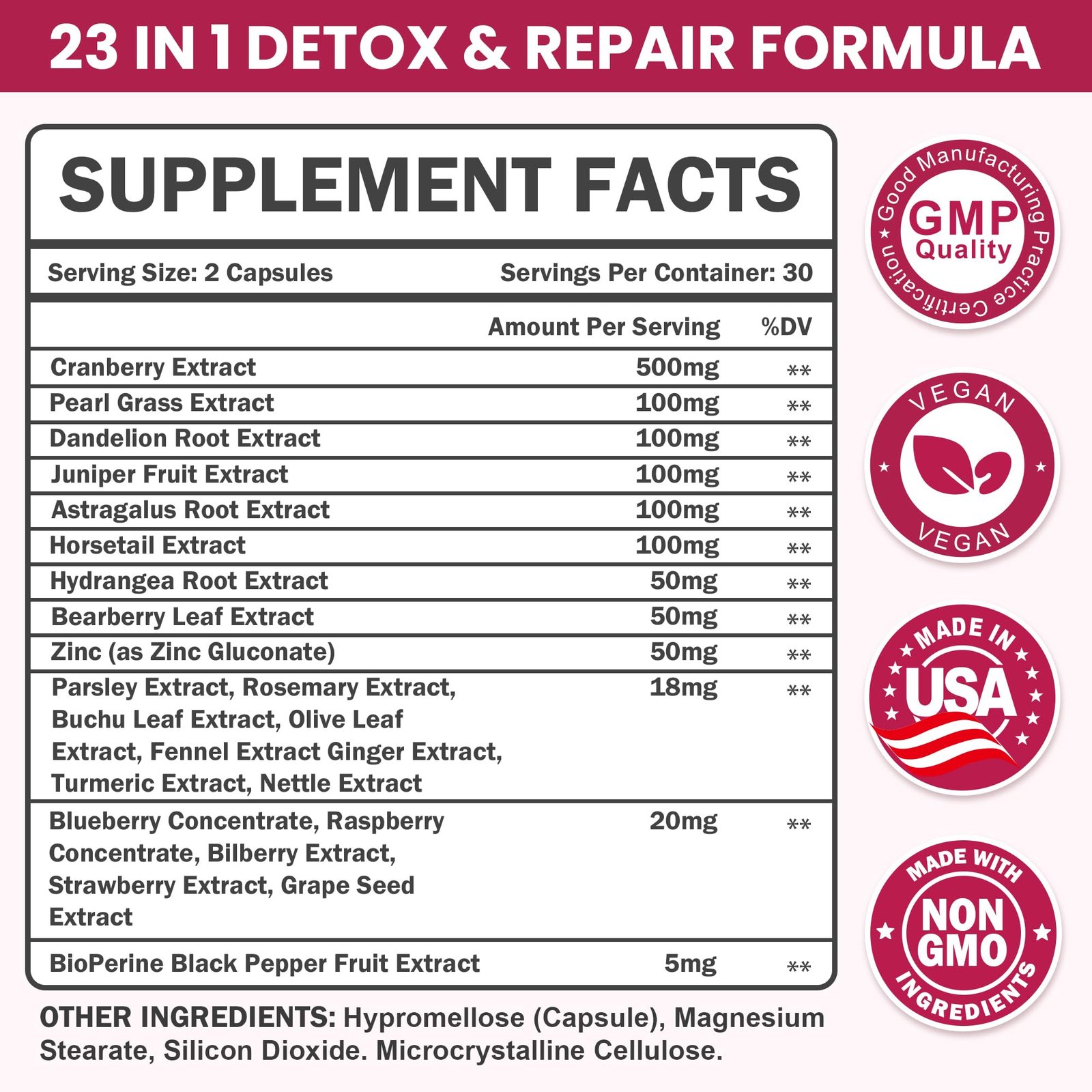 23-in-1 Kidney Cleanse Detox & Repair with 50:1 Cranberry Extract | Botanical Formula for Urinary Tract Wellness | 60 Capsules - Image 6